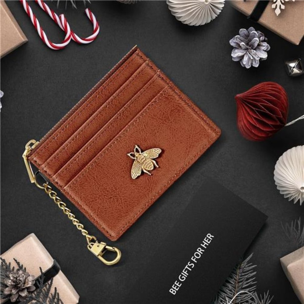 Tan Wallet Card Holder Keychain Wallet for Women - Picture 4 of 6